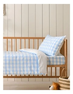 Washed Cotton Yarn Dyed Gingham Quilt Cover Set in Sky Cot