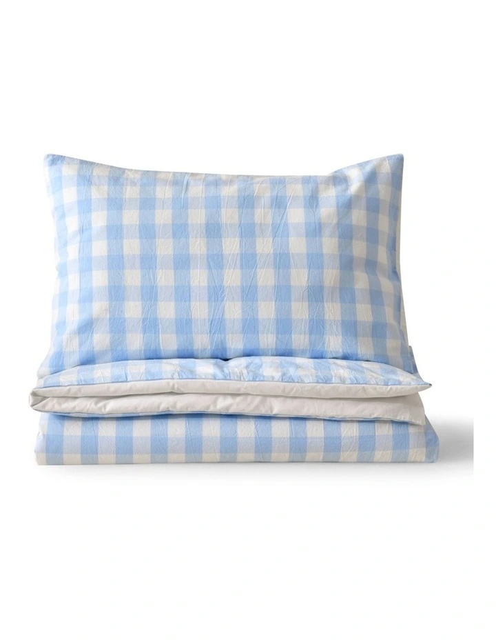 Washed Cotton Yarn Dyed Gingham Quilt Cover Set in Sky Cot image 2
