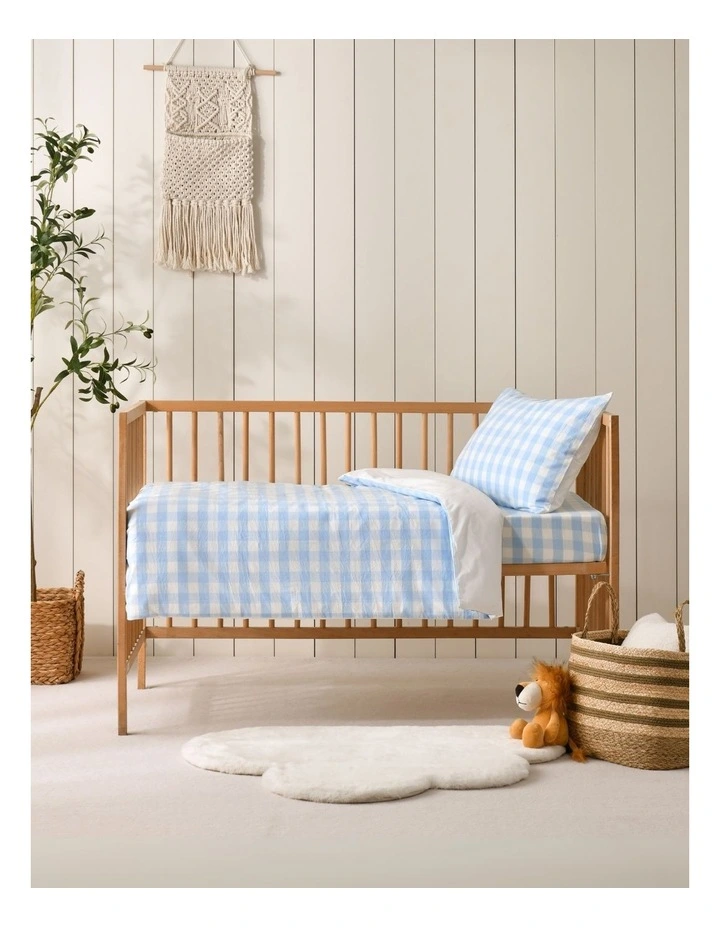 Washed Cotton Yarn Dyed Gingham Quilt Cover Set in Sky Cot image 6