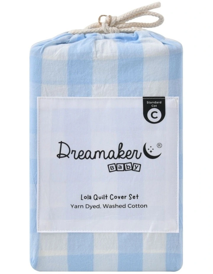 Washed Cotton Yarn Dyed Gingham Quilt Cover Set in Sky Cot image 7