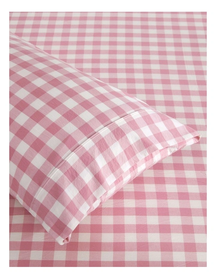 Washed Cotton Yarn Dyed Gingham Fitted Large Cot Sheet Set in Pink Pearl image 2
