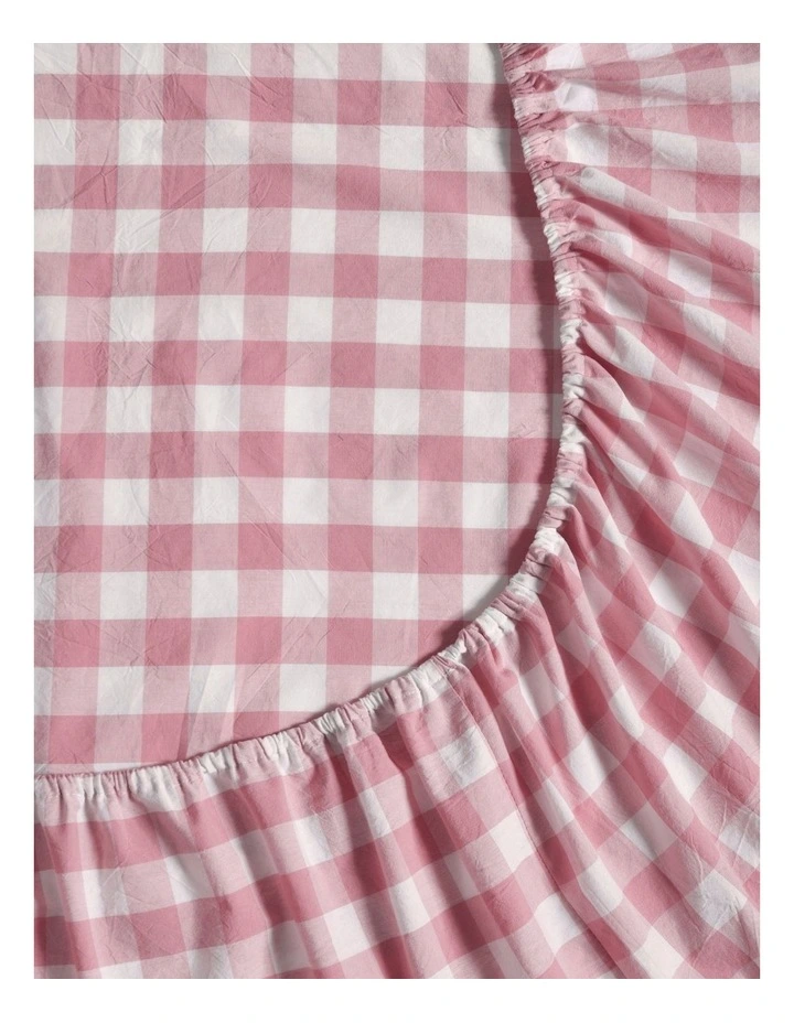Washed Cotton Yarn Dyed Gingham Fitted Large Cot Sheet Set in Pink Pearl image 3
