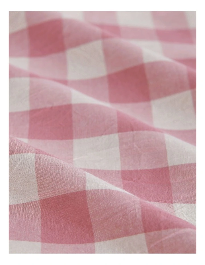 Washed Cotton Yarn Dyed Gingham Fitted Large Cot Sheet Set in Pink Pearl image 4