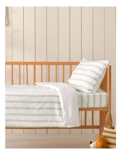 Washed Cotton Yarn Dyed Stripe Cot Quilt Cover Set in Sage