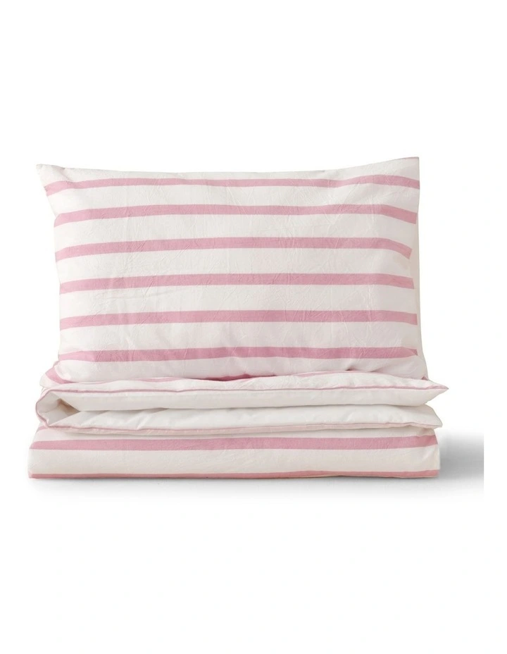 Washed Cotton Yarn Dyed Stripe Cot Quilt Cover Set in Pink Pearl image 2