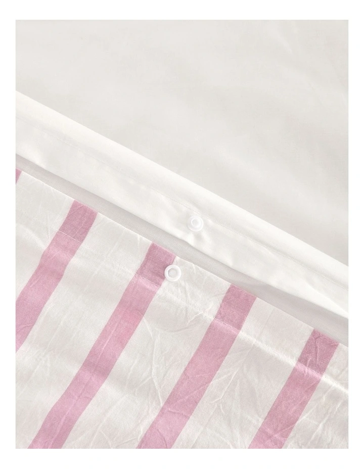 Washed Cotton Yarn Dyed Stripe Cot Quilt Cover Set in Pink Pearl image 5