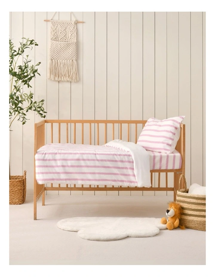 Washed Cotton Yarn Dyed Stripe Cot Quilt Cover Set in Pink Pearl image 6