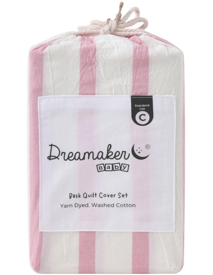 Washed Cotton Yarn Dyed Stripe Cot Quilt Cover Set in Pink Pearl image 7