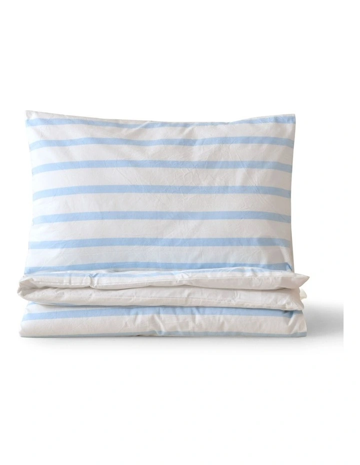 Washed Cotton Yarn Dyed Stripe Cot Quilt Cover Set in Sky image 2