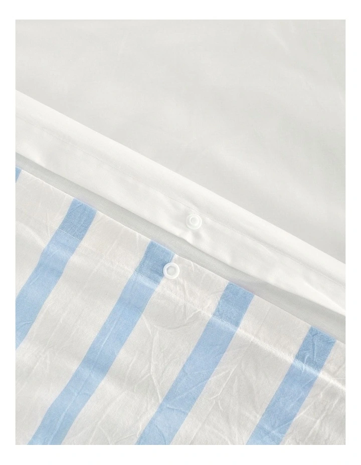 Washed Cotton Yarn Dyed Stripe Cot Quilt Cover Set in Sky image 5