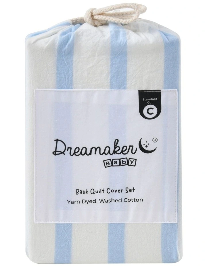 Washed Cotton Yarn Dyed Stripe Cot Quilt Cover Set in Sky image 7