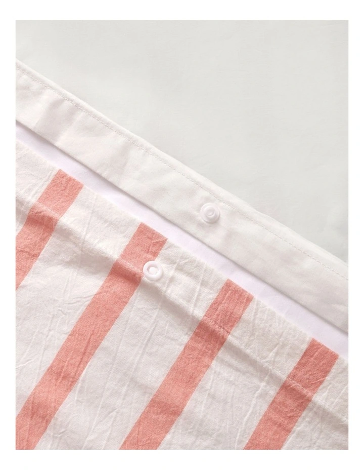 Washed Cotton Yarn Dyed Stripe Cot Quilt Cover Set in Coral image 5