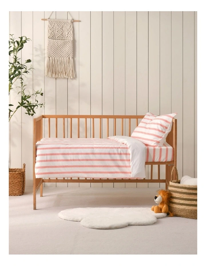 Washed Cotton Yarn Dyed Stripe Cot Quilt Cover Set in Coral image 6
