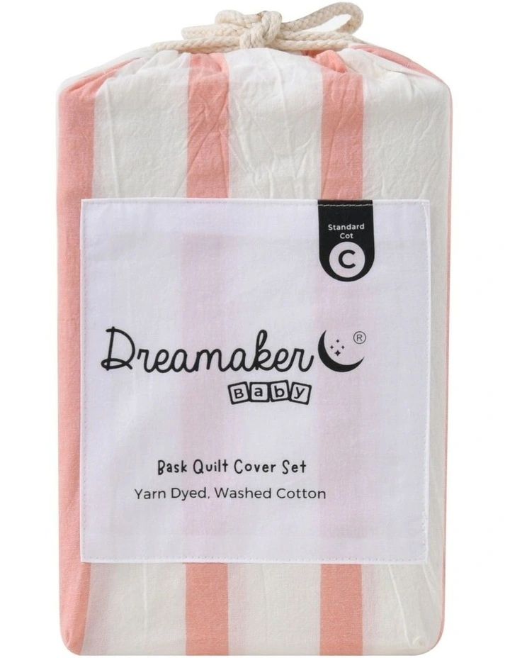 Washed Cotton Yarn Dyed Stripe Cot Quilt Cover Set in Coral image 7