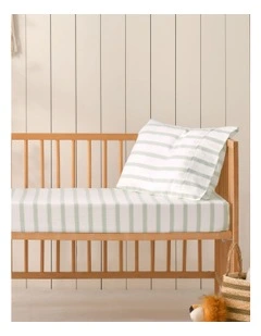 Washed Cotton Yarn Dyed Large Cot Stripe Fitted Sheet Set in Sage