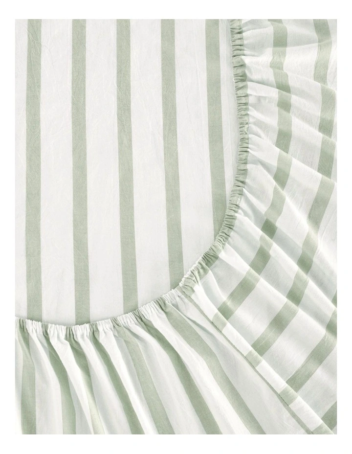 Washed Cotton Yarn Dyed Large Cot Stripe Fitted Sheet Set in Sage image 3