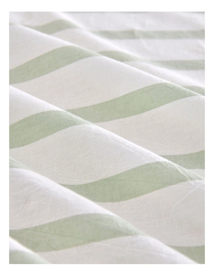 Washed Cotton Yarn Dyed Large Cot Stripe Fitted Sheet Set in Sage image 4