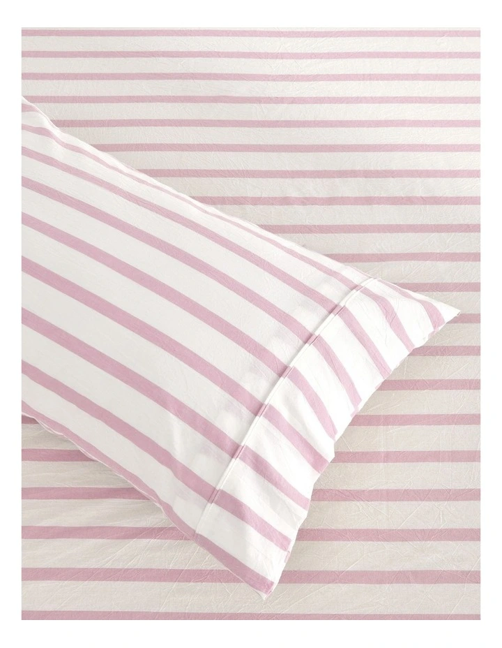 Washed Cotton Yarn Dyed Large Cot Stripe Fitted Sheet Set in Pink Pearl image 2