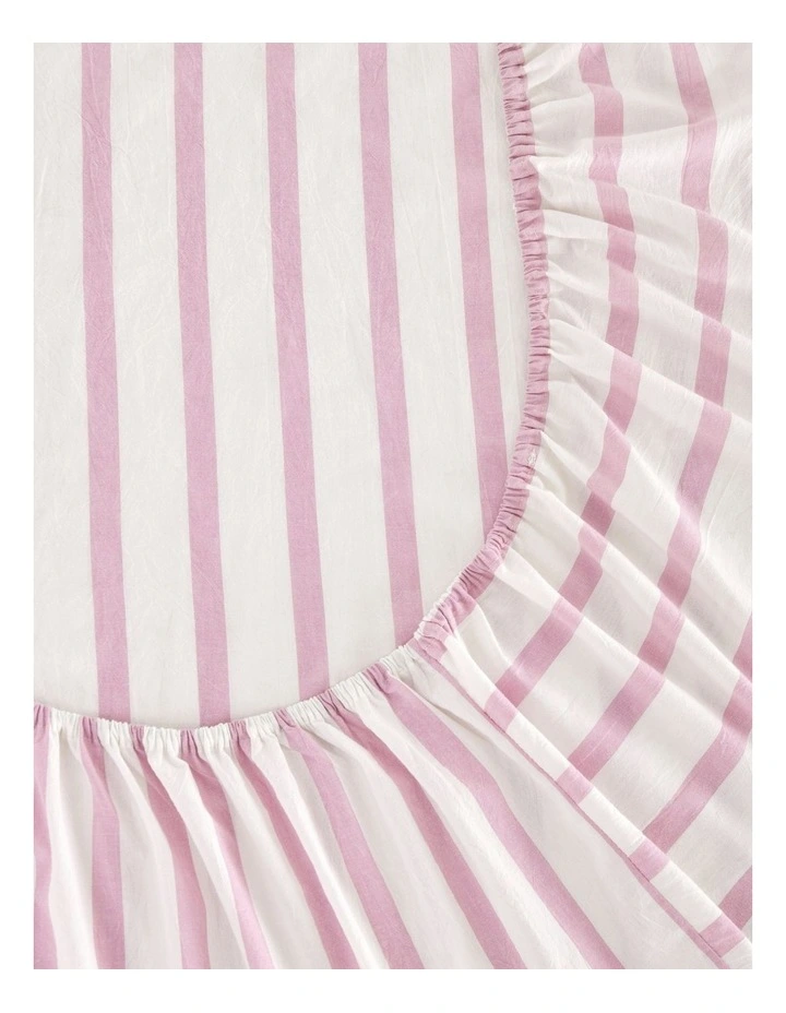 Washed Cotton Yarn Dyed Large Cot Stripe Fitted Sheet Set in Pink Pearl image 3