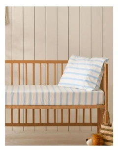 Washed Cotton Yarn Dyed Large Cot Stripe Fitted Sheet Set in Sky