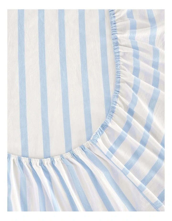 Washed Cotton Yarn Dyed Large Cot Stripe Fitted Sheet Set in Sky image 3