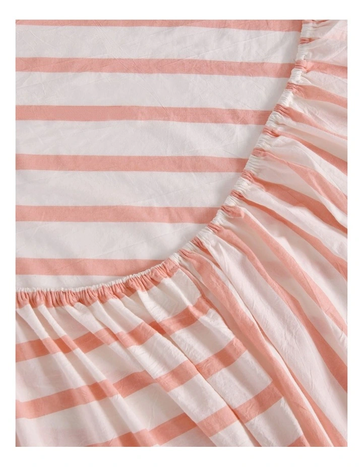 Washed Cotton Yarn Large Cot Dyed Stripe Fitted Sheet Set in Coral image 3