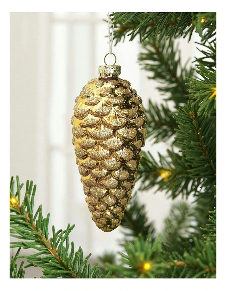 Christmas Pinecone Metallic Glass Baubles 6 Pack in Gold image 1