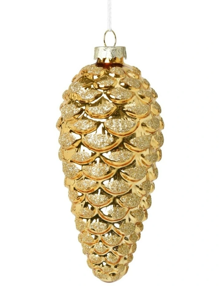 Christmas Pinecone Metallic Glass Baubles 6 Pack in Gold image 4