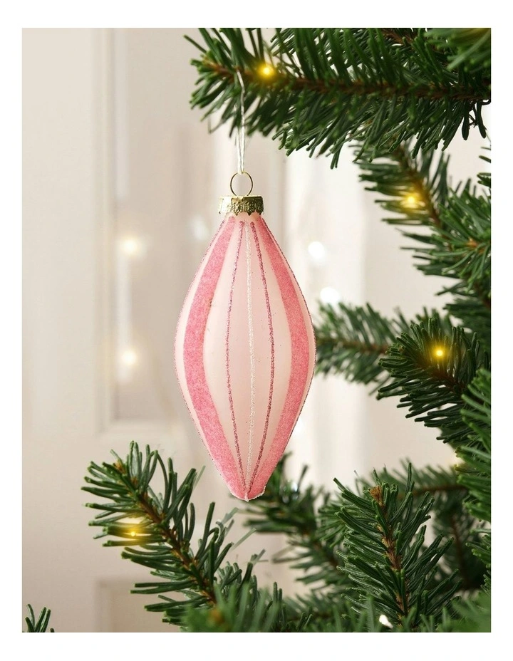 Christmas Glitter Stripe Frosted Glass Mixed Shape Baubles 6 Pack in Blush image 3