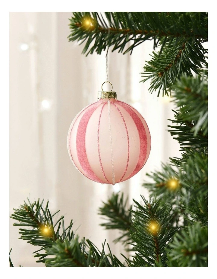 Christmas Glitter Stripe Frosted Glass Mixed Shape Baubles 6 Pack in Blush image 4