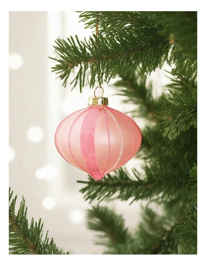 Christmas Glitter Stripe Frosted Glass Mixed Shape Baubles 6 Pack in Blush image 5