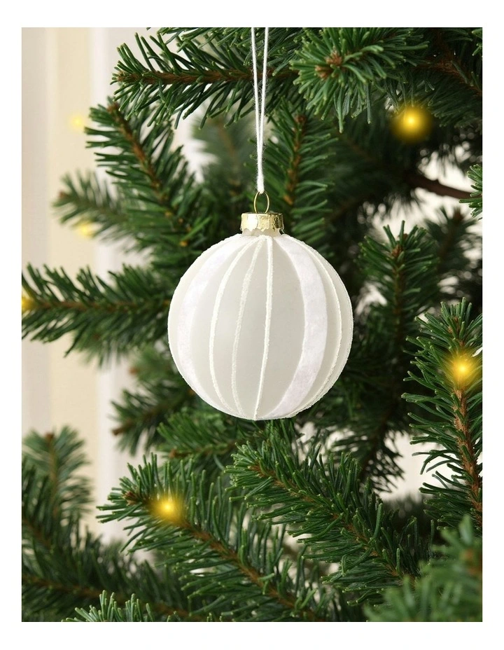 Christmas Glitter Stripe Frosted Glass Mixed Shape Baubles 6 Pack in White image 4