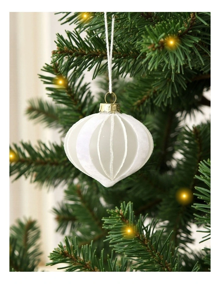 Christmas Glitter Stripe Frosted Glass Mixed Shape Baubles 6 Pack in White image 5