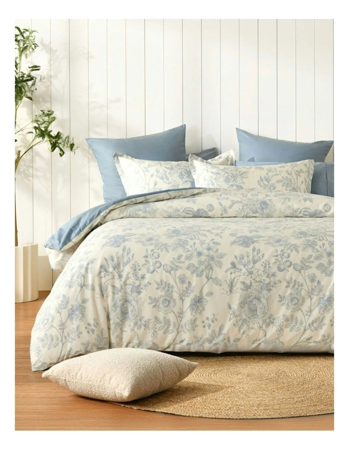 Cotton Reversible Odette Quilt Cover Set in Blue image 1