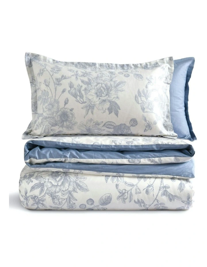 Cotton Reversible Odette Quilt Cover Set in Blue image 4