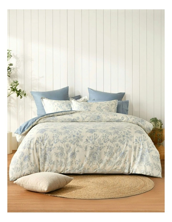Cotton Reversible Odette Quilt Cover Set in Blue image 5