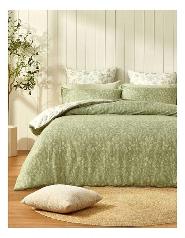 Cotton Reversible Mabel Quilt Cover Set in Green