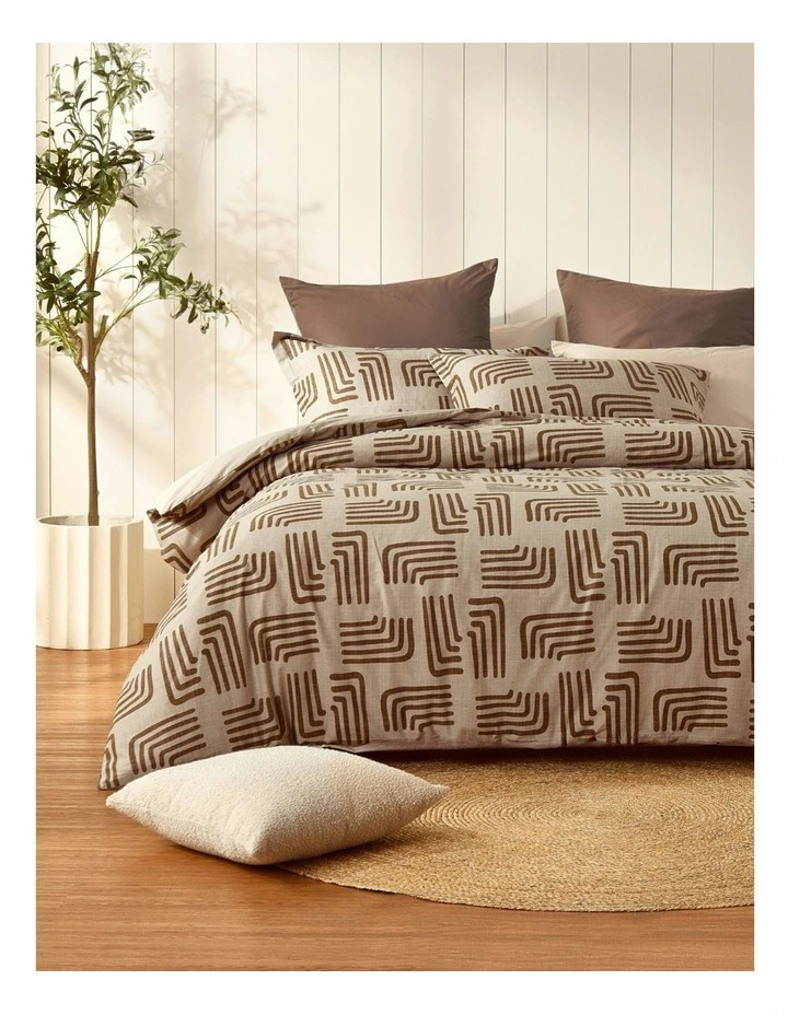 Kaya Cotton Reversible Quilt Cover Set in Beige image 1