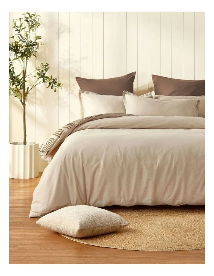 Kaya Cotton Reversible Quilt Cover Set in Beige image 2