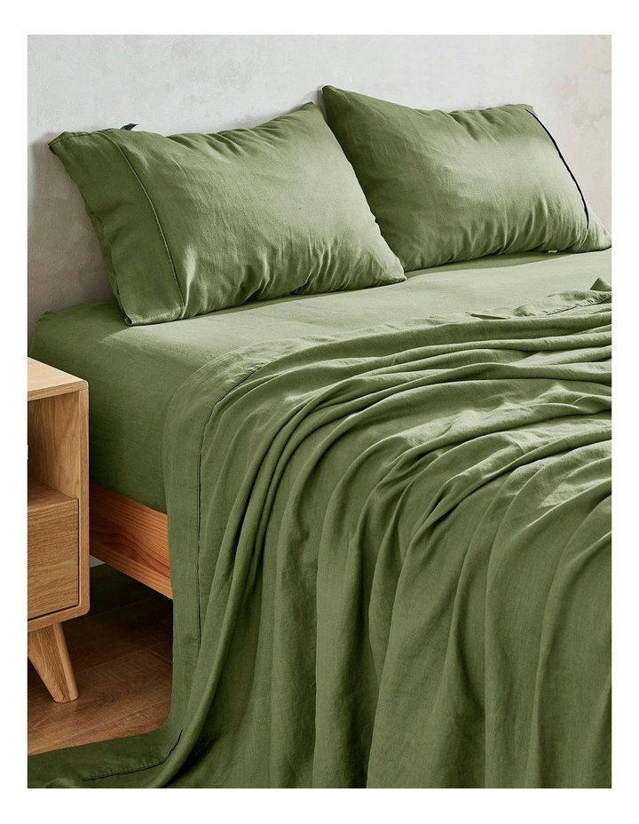100% European Flax Linen Sheet Set in Hunter image 3