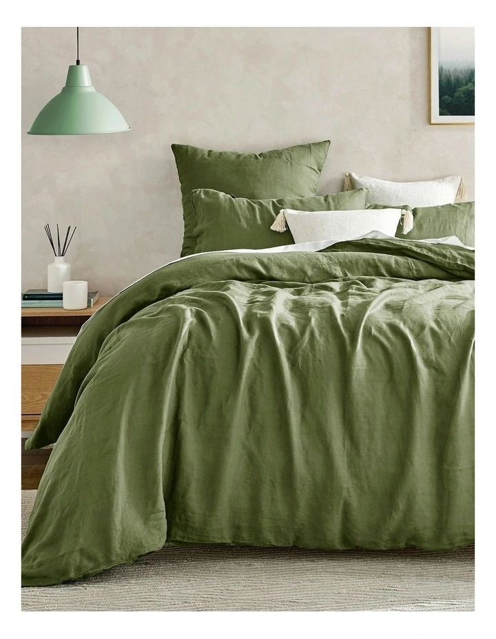 European Flax Linen Quilt Cover Set in Hunter image 1