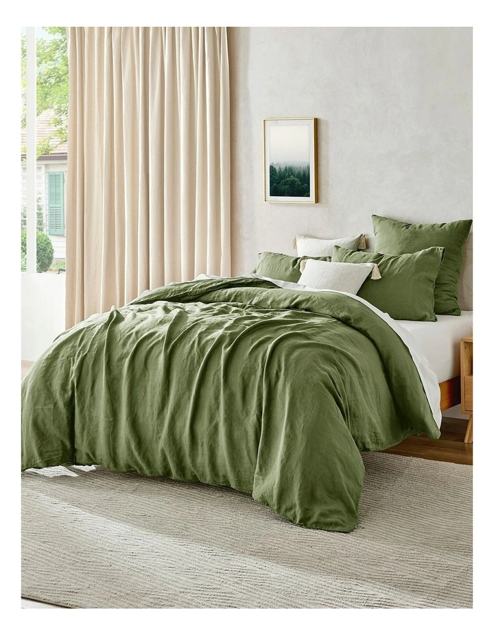 European Flax Linen Quilt Cover Set in Hunter image 3