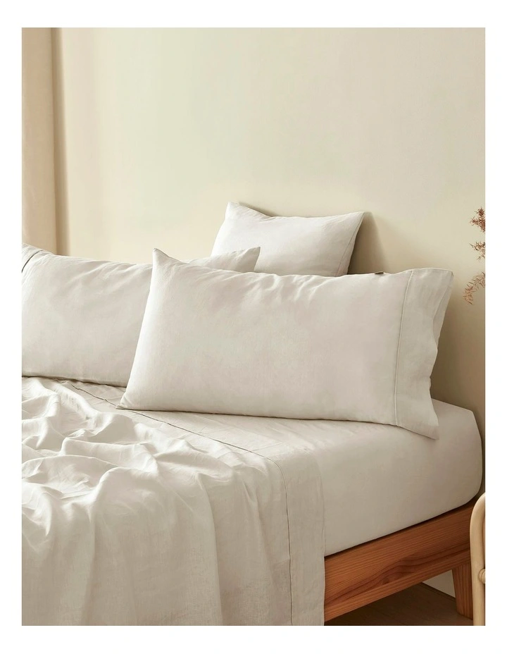 European Flax Linen King Pillowcase Twin Pack in Natural image 1