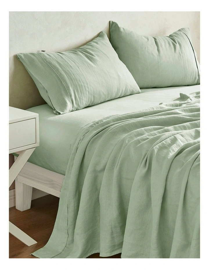 European Flax Linen Sheet Set in Willow Green image 3