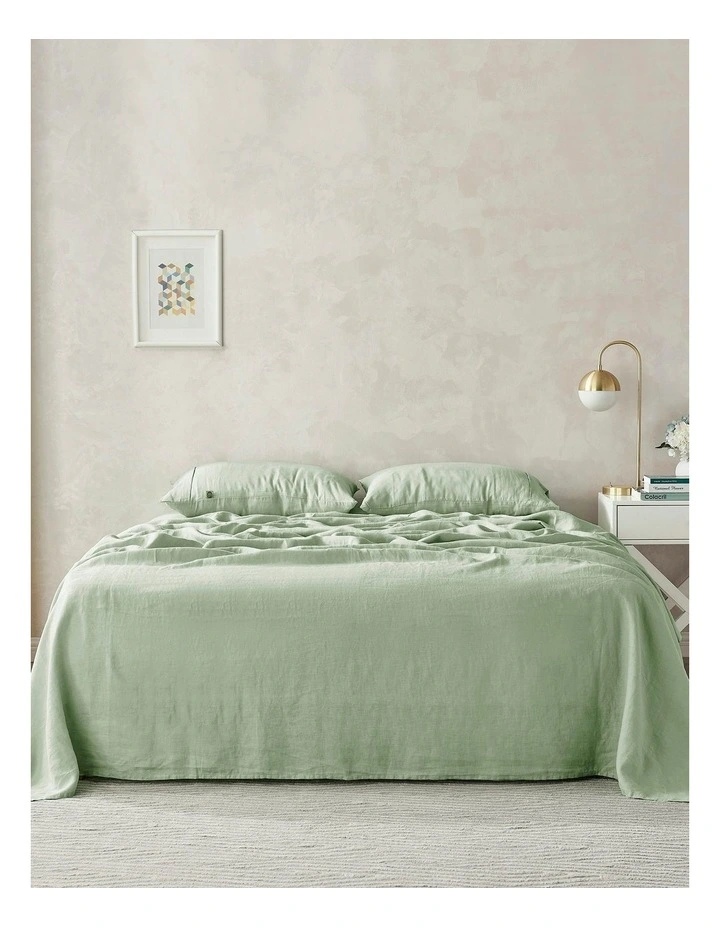 European Flax Linen Sheet Set in Willow Green image 5