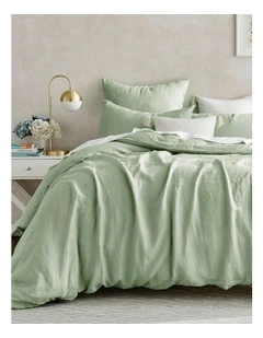 European Flax Linen Quilt Cover Set in Willow Green