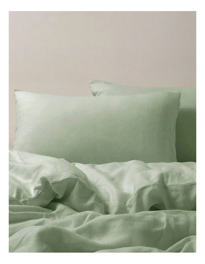 European Flax Linen Quilt Cover Set in Willow Green image 2