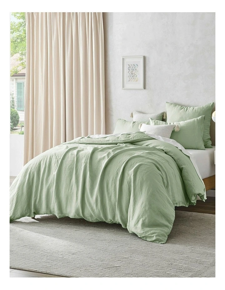 European Flax Linen Quilt Cover Set in Willow Green image 3