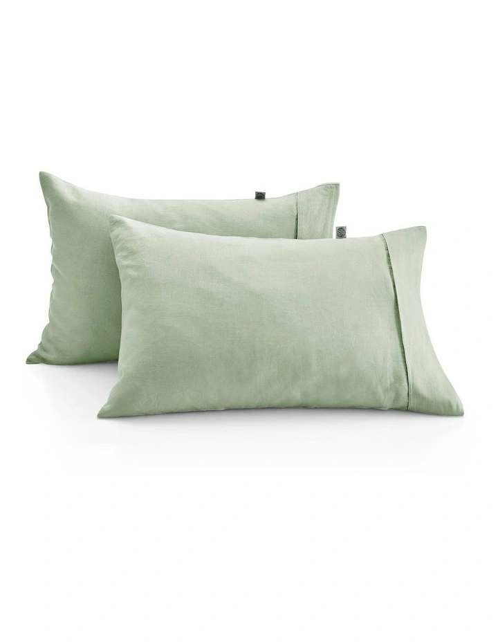 European Flax Linen Standard Pillowcase Twin Pack in Willow Green image 2