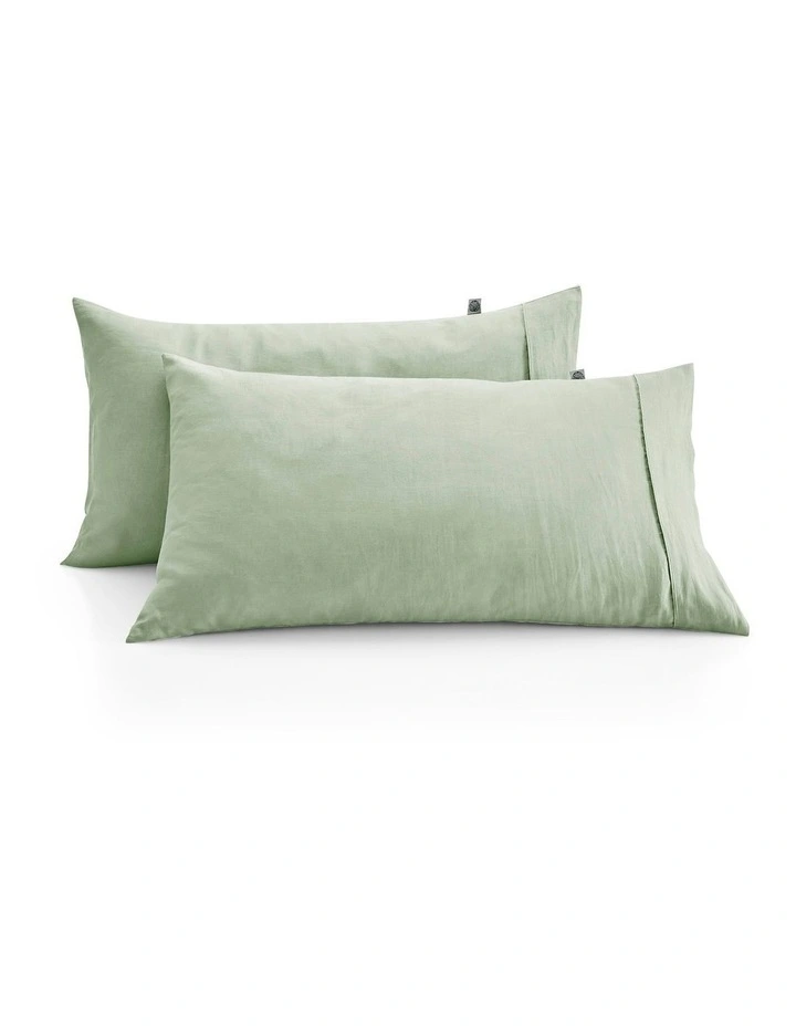 European Flax Linen King Pillowcase Twin Pack in Willow Green image 2